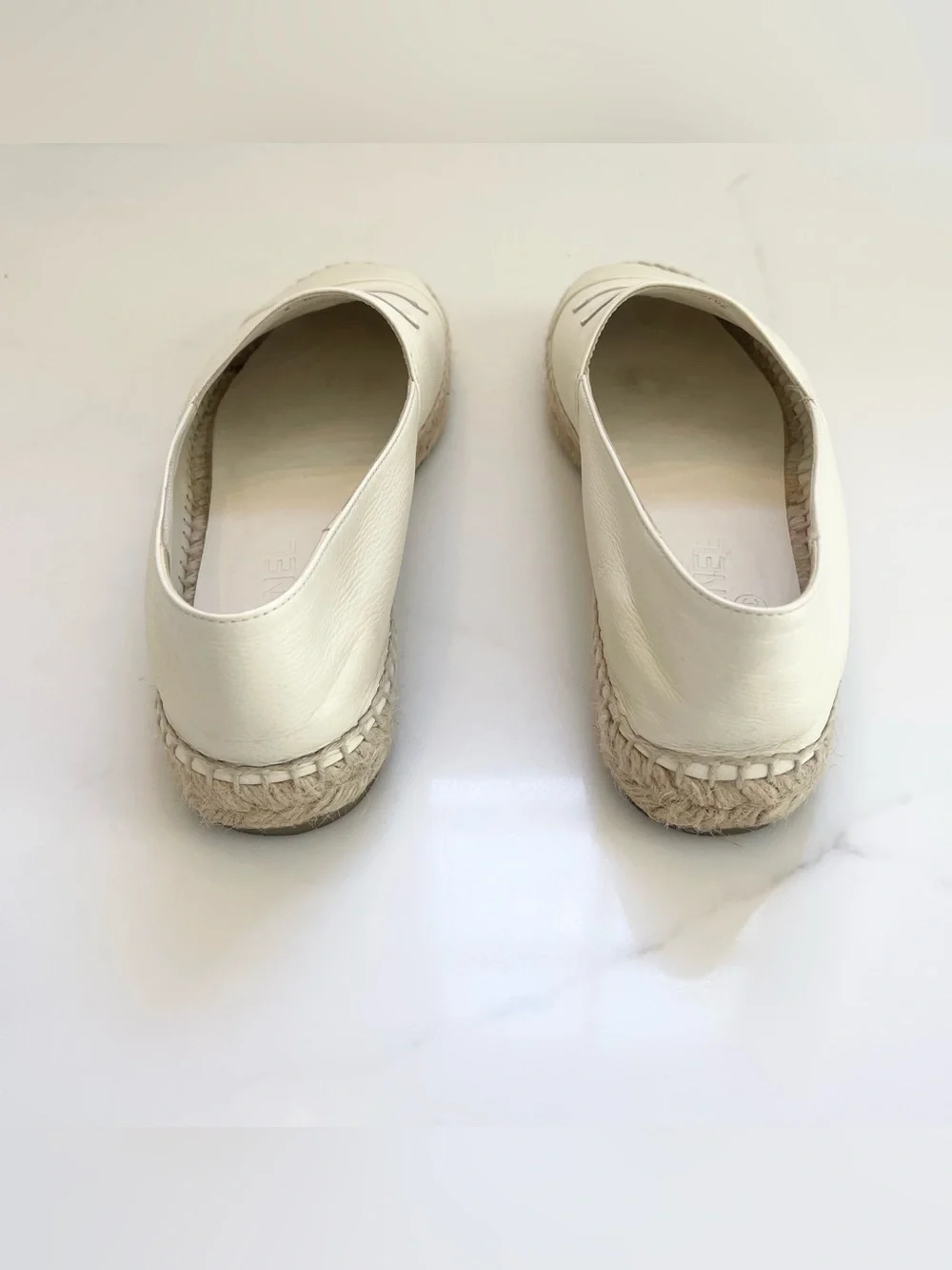 CHANEL Cream Lambskin Leather CC Espadrille Flats